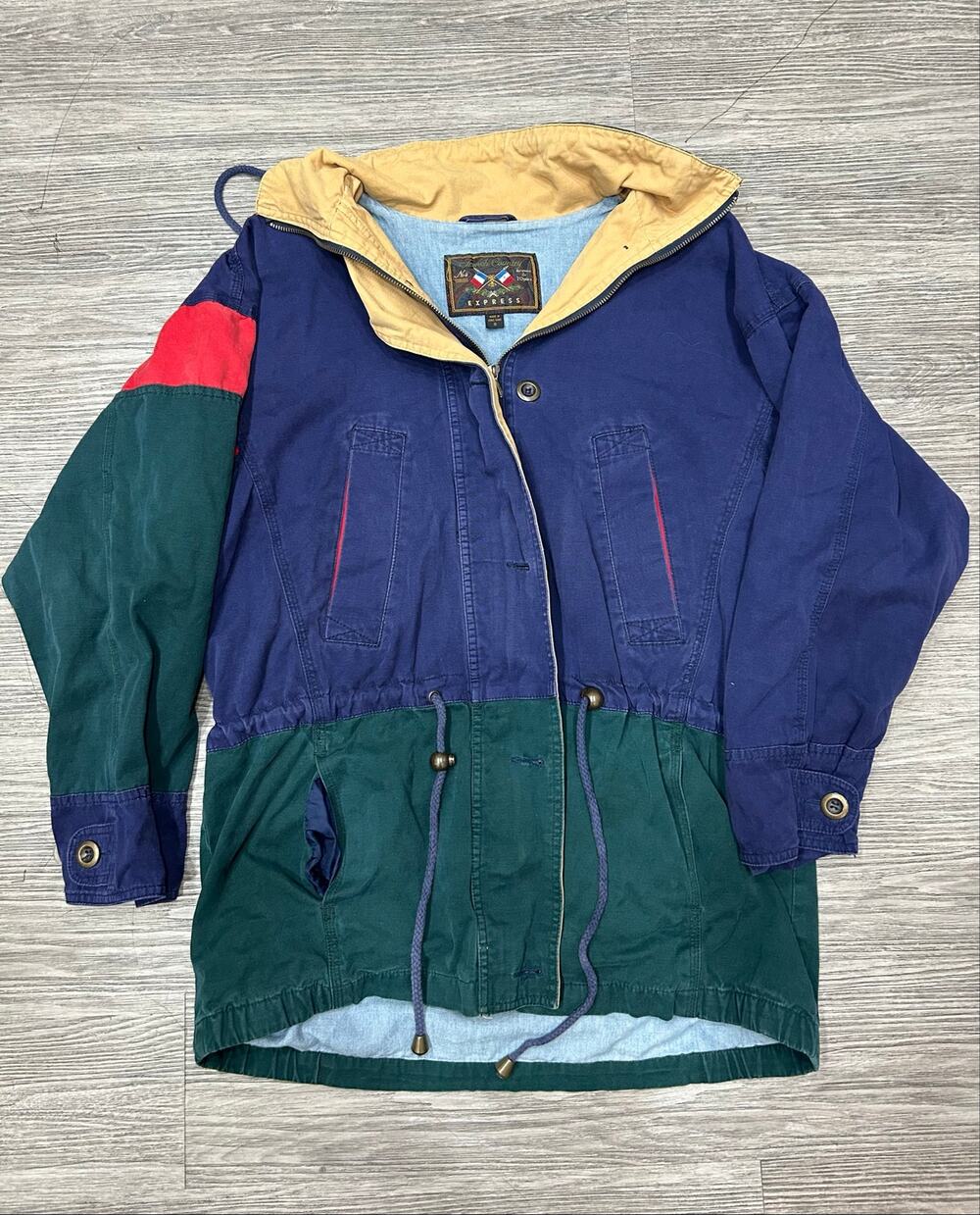 Vintage Express French Country Colorblock Anorak Jacket Hooded Windbreaker S